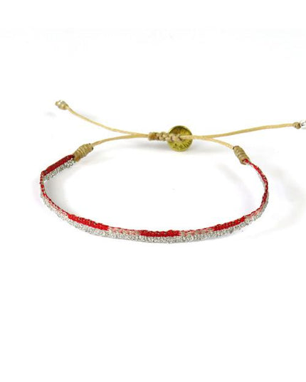 Bracelet Argentinas Fin Argent et Motif Rectangles Rouges - Guanabana