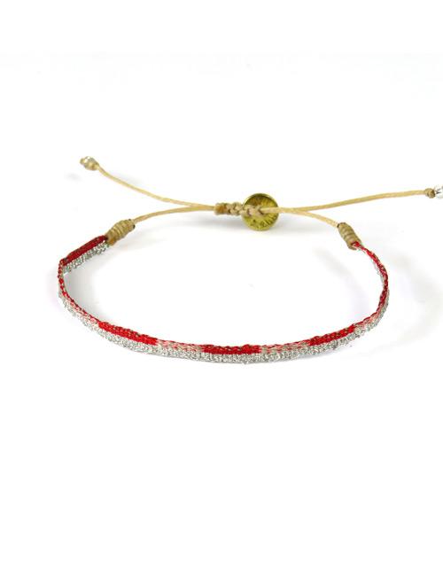 Bracelet Argentinas Fin Argent et Motif Rectangles Rouges - Guanabana