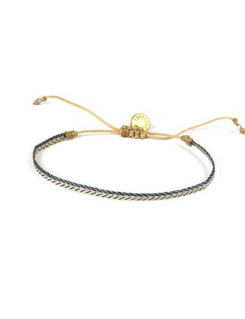 Bracelet Argentinas Fin Pointes Noires sur Bandes Grise et Paille - Guanabana