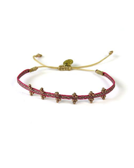 Bracelet Olympia Fin Billes Or Rose sur Rouge et Bronzes - Guanabana