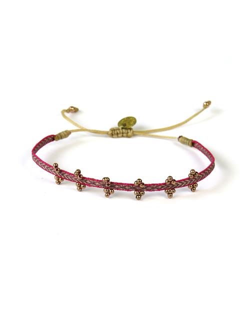 Bracelet Olympia Fin Billes Or Rose sur Rouge et Bronzes - Guanabana