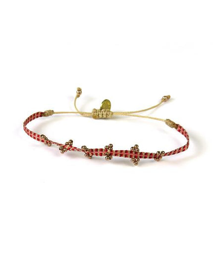 Bracelet Olympia Fin Billes Or Rose sur Motif Rouge et Or - Guanabana