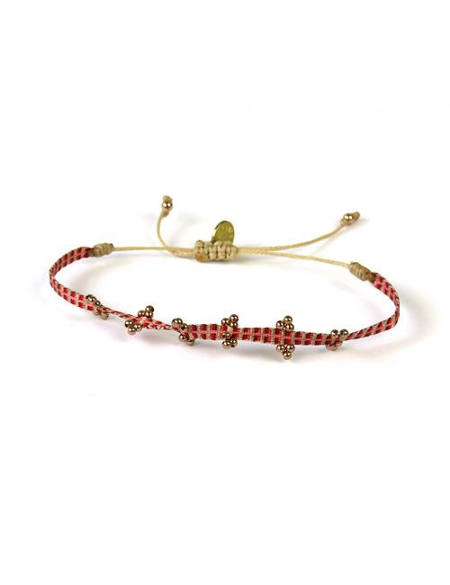 Bracelet Olympia Fin Billes Or Rose sur Motif Rouge et Or - Guanabana