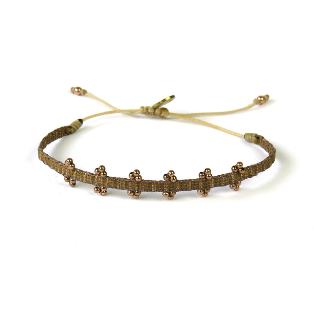 Handgewebtes Armband in Bronzetönen mit Roségoldkugeln - Guanabana