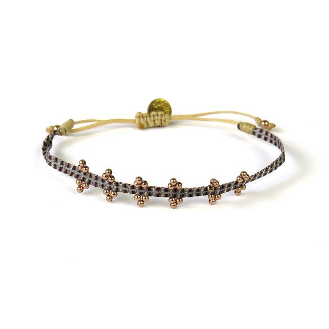 Handgewebtes Armband in Bronzetönen mit Roségoldkugeln - Guanabana