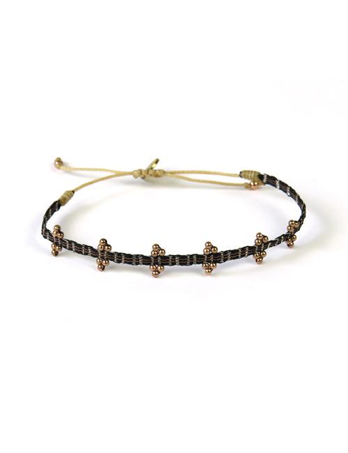 Bracelet Olympia Fin Billes Or Rose sur Bandes Noir Bronze - Guanabana