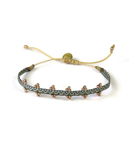 Bracelet Olympia Fin Billes Or Rose sur Vert Noir - Guanabana