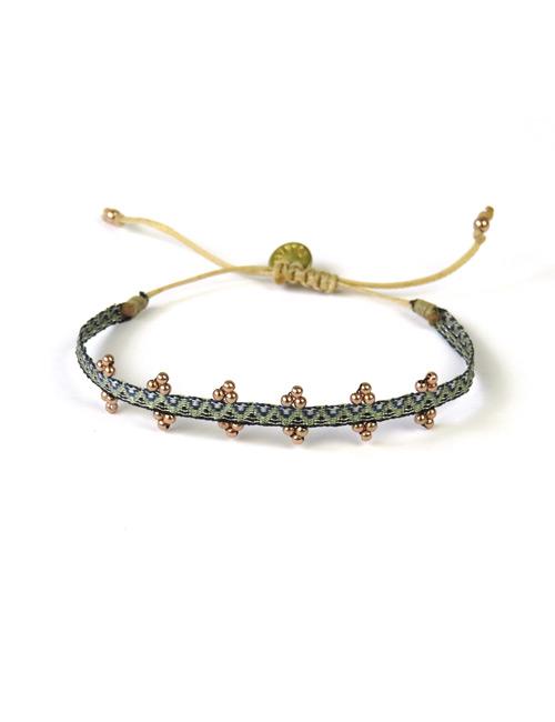 Bracelet Olympia Fin Billes Or Rose sur Vert Noir - Guanabana