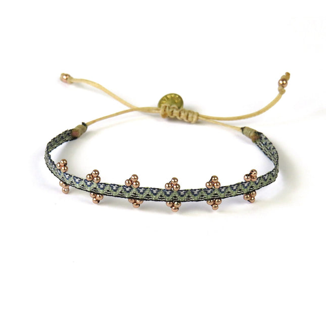 Handgewebtes Armband in Silbertönen mit Roségoldkugeln - Guanabana