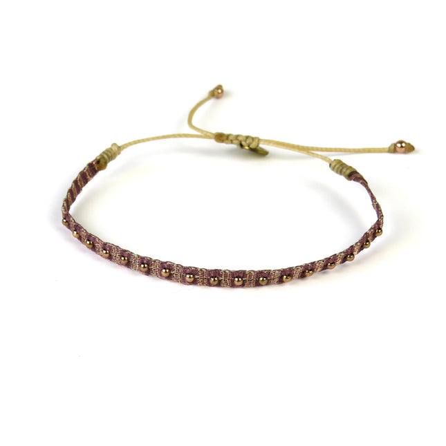 Handgewebtes Armband in Bronzetönen mit Roségoldkugeln - Guanabana