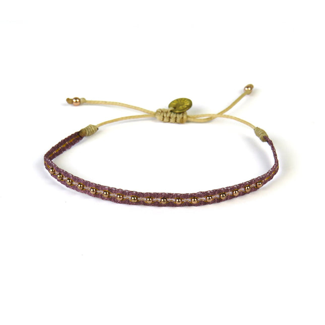 Handgewebtes Armband in Bronzetönen mit Roségoldkugeln - Guanabana