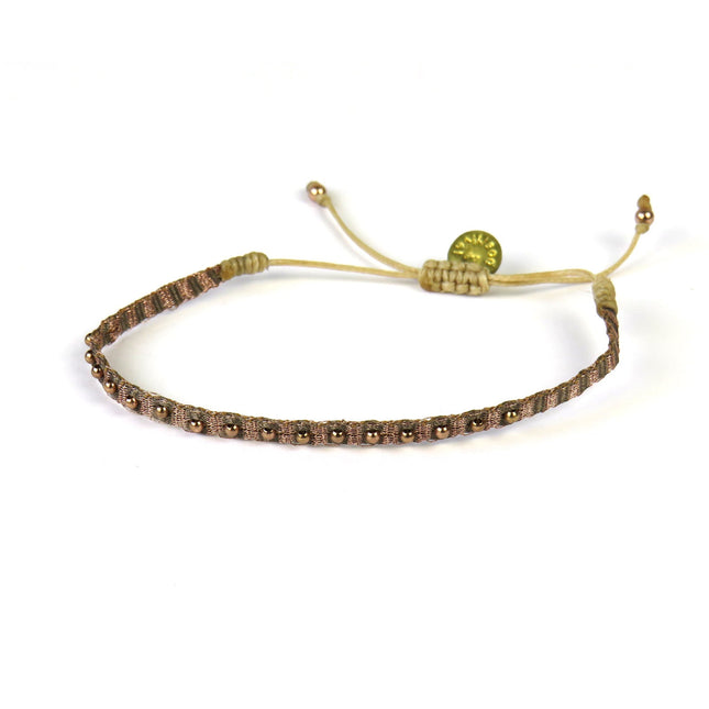 Handgewebtes Armband in Bronzetönen mit Roségoldkugeln - Guanabana