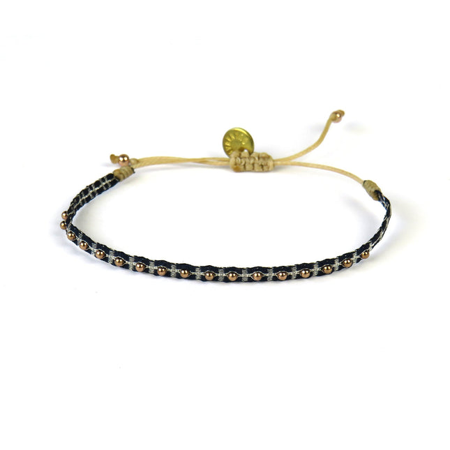 Handgewebtes Armband in Silbertönen mit Roségoldkugeln - Guanabana