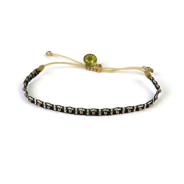 Handgewebtes Armband in Silbertönen mit Roségoldkugeln - Guanabana
