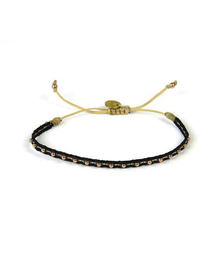 Bracelet Fontana Fin Billes Or Rose sur Noir - Guanabana