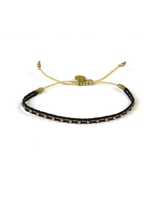 Bracelet Fontana Fin Billes Or Rose sur Noir - Guanabana