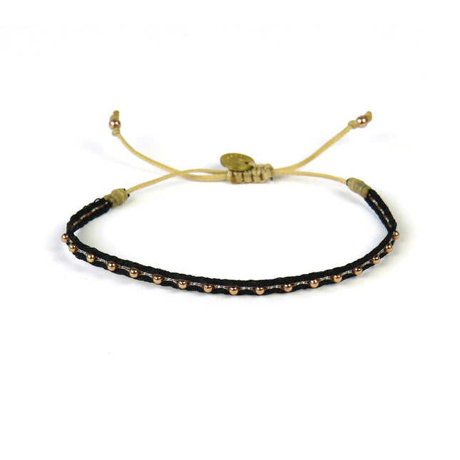 Handgewebtes Armband in Silbertönen mit Roségoldkugeln - Guanabana