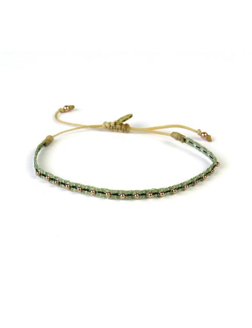 Bracelet Fontana Fin Billes Or Rose sur Vert - Guanabana
