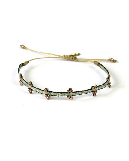 Bracelet Olympia Fin Billes Or Rose sur Vert et Noir - Guanabana