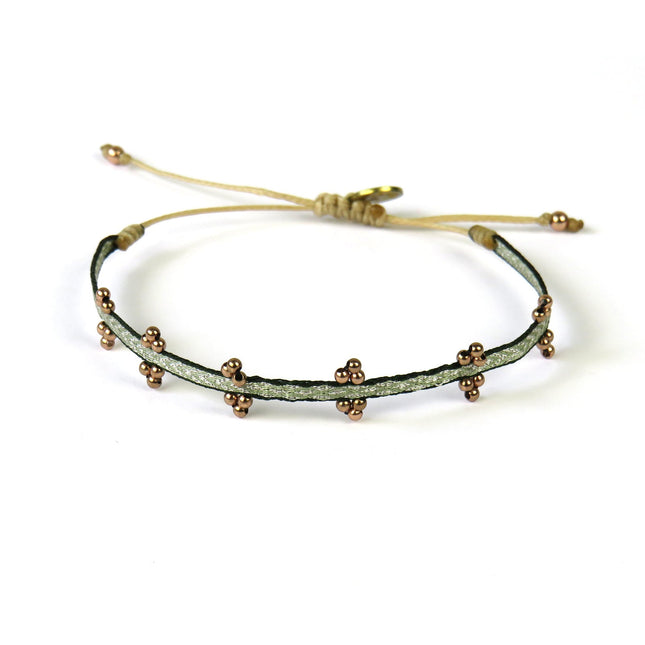 Handgewebtes Armband in Silbertönen mit Roségoldkugeln - Guanabana