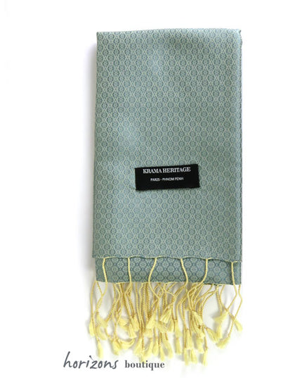 Le Krama en Soie Jasmin Bleu