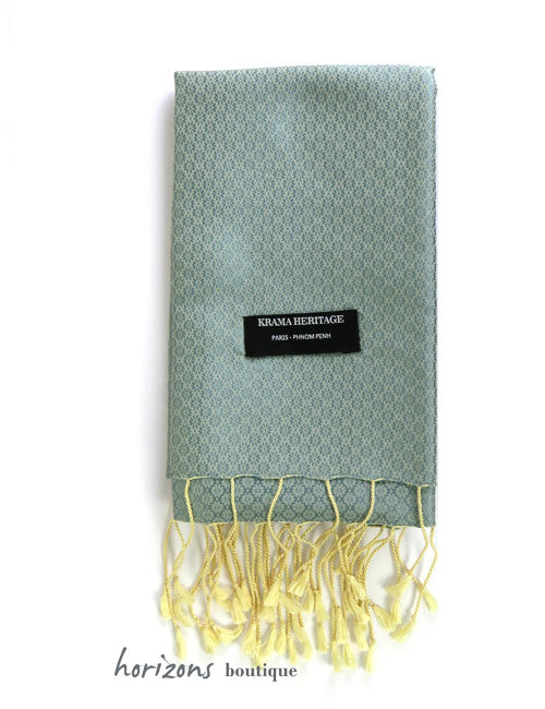 Le Krama en Soie Jasmin Bleu