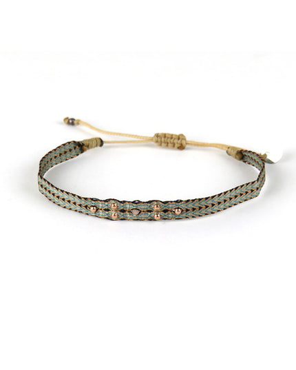 Bracelet tissé main Fleur Billes Or rose en Gris et Bronze - LeJu