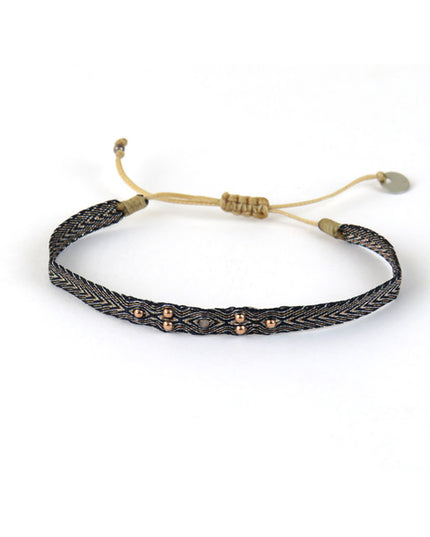 Bracelet tissé main Fleur Billes Or rose en Noir Bronze Beige - LeJu