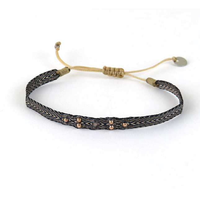 Handwoven Bracelet "Flower" with Gold Beads - LeJu
