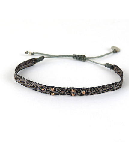 Bracelet tissé main Fleur Billes Or rose en Noir Bronze Gris - LeJu
