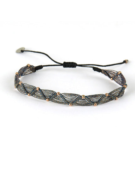 Bracelet tissé main Bronze et Noir Billes Or rose - LeJu