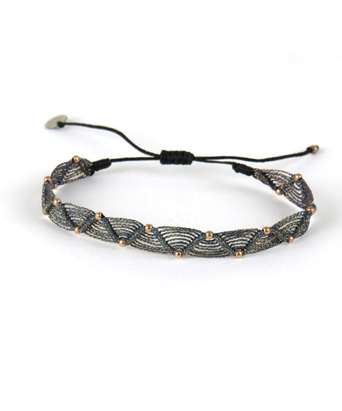 Bracelet tissé main Bronze et Noir Billes Or rose - LeJu