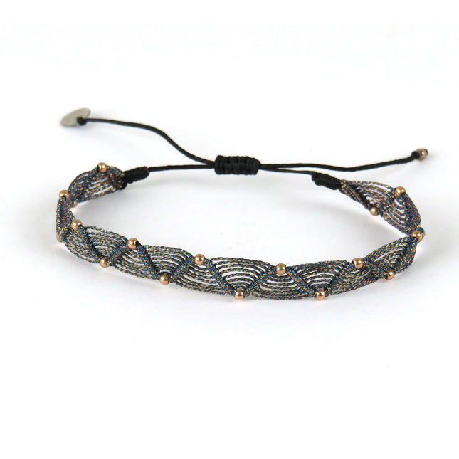 Bracelet tissé main motif en zigzag avec Billes en Or - LeJu