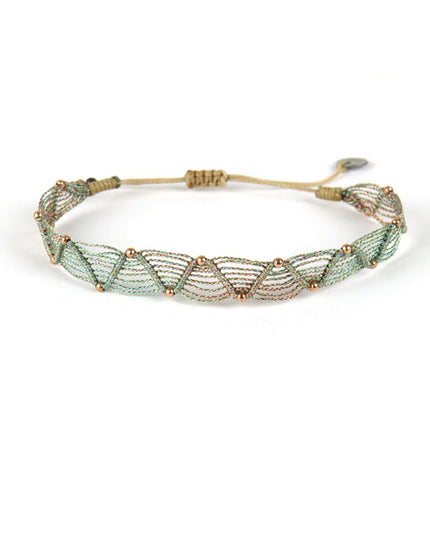 Bracelet tissé main Gris et Rose Billes Or rose - LeJu