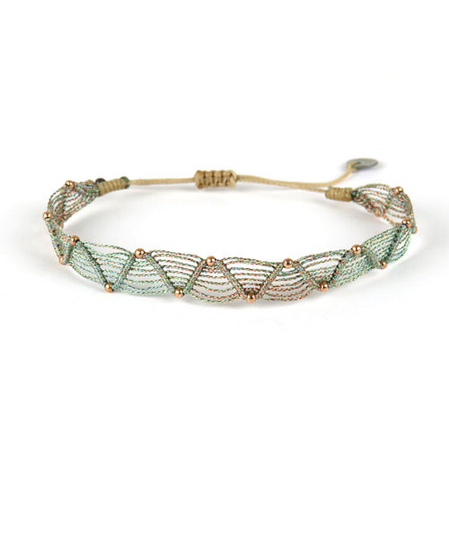 Bracelet tissé main Gris et Rose Billes Or rose - LeJu