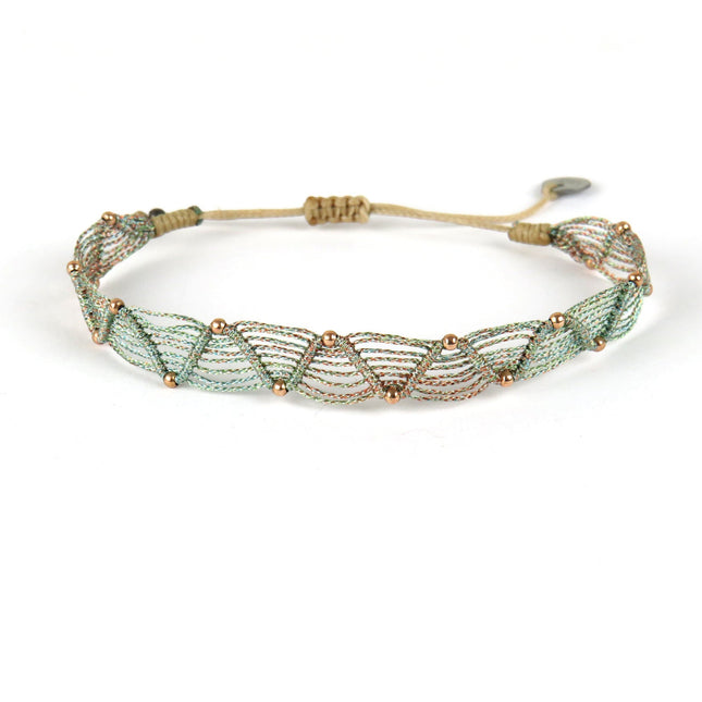 Zigzag Handwoven Bracelet with Gold Beads - LeJu