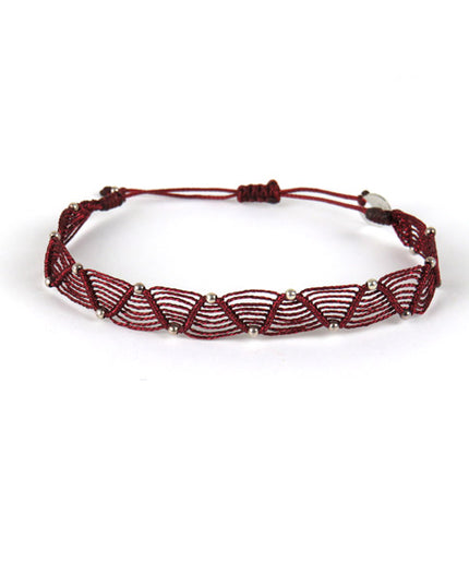Bracelet tissé main Bordeaux Billes Argent - LeJu