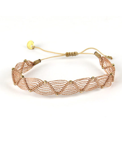 Bracelet tissé main Cognac Billes Or rose - LeJu