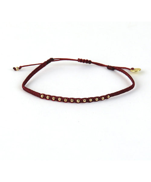 Fin Bracelet tissé main Rouge avec Billes en Or - LeJu