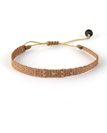 Bracelet tissé main Fleur Billes Or rose couleur Cognac - LeJu
