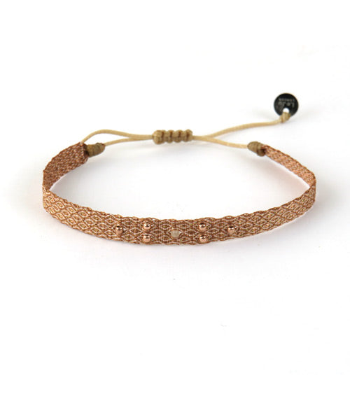 Bracelet tissé main Fleur Billes Or rose couleur Cognac - LeJu