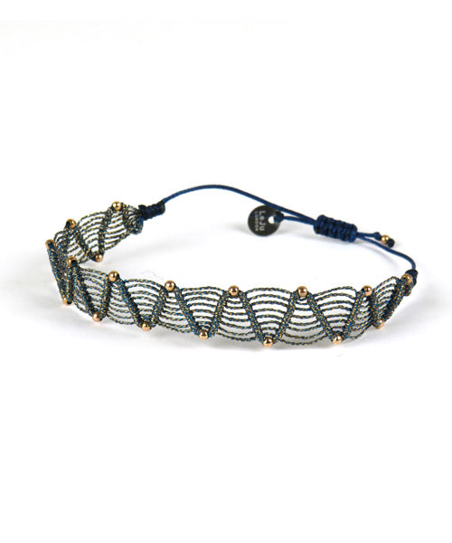 Bracelet tissé main Bronze et Bleu Billes Or rose - LeJu