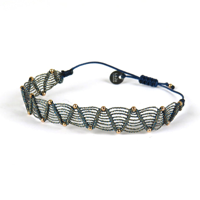 Zigzag Handwoven Bracelet with Gold Beads - LeJu