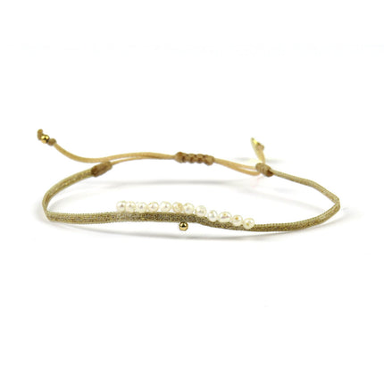 Fin Bracelet doré tissé main Peacock avec Perles et Bille en Or - LeJu