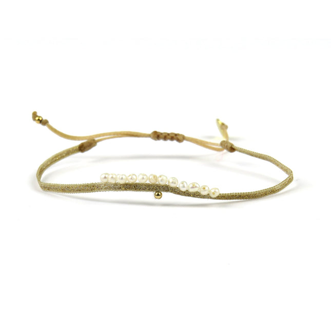 Fin Bracelet doré tissé main Peacock avec Perles et Bille en Or - LeJu