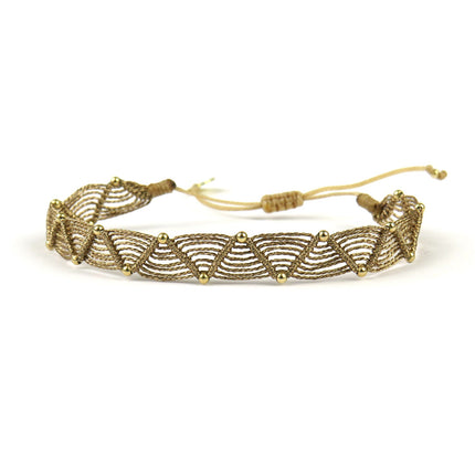 Bracelet tissé main motif en zigzag avec Billes en Or - LeJu
