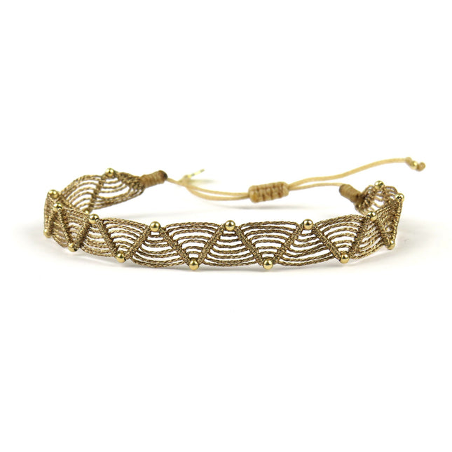 Bracelet tissé main motif en zigzag avec Billes en Or - LeJu