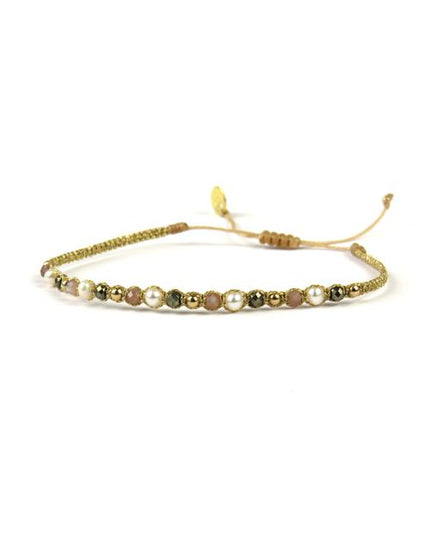 Bracelet tissé main Holly avec Pierres semi-précieuses, Perles et Billes Or - LeJu