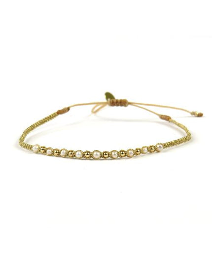 Bracelet tissé main Goldy avec Perles et Billes Or - LeJu