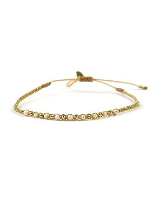 Bracelet tissé main Goldy avec Perles et Billes Or - LeJu